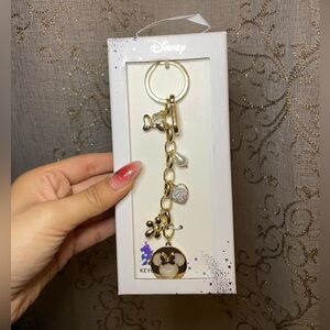 NEW Disney Mickey Mouse Gold Keychain Charm - Sparkling Pearls & Heart Details